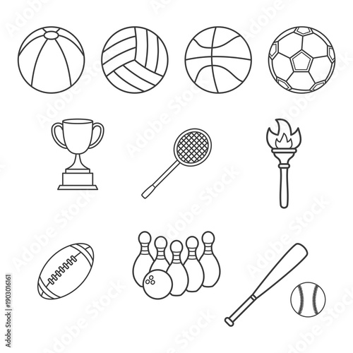 Outline Illustration of Sports Equipment