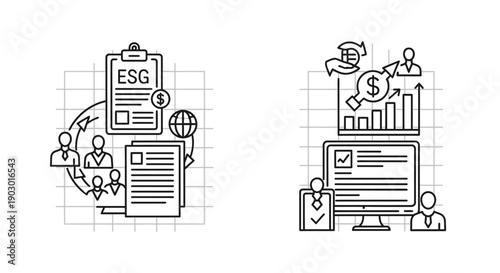 ESG Investing and Corporate Responsibility Icons - Sustainability, Growth, and Compliance