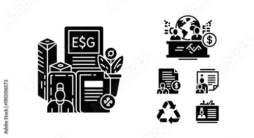 ESG Investing Icons: Sustainability, Governance, Social Responsibility, Finance