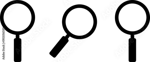 Three black magnifying glass icons for search and investigation