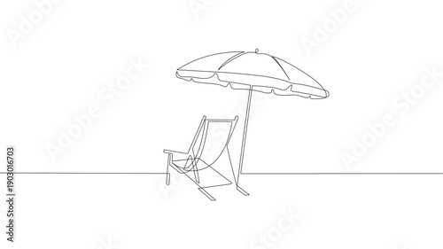 Beach umbrella and chair in one continuous line Vector Image.