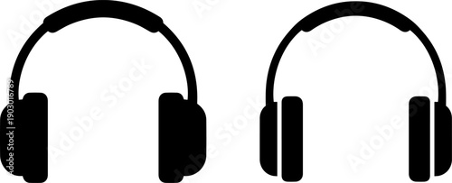 Black headphones silhouette on white background