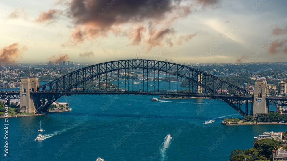 Obraz premium 5 February 2026 Aerial View of Sydney Harbour Circular Quay cruise Liner on a nice Summer day beautiful Sky in Sydney NSW Australia