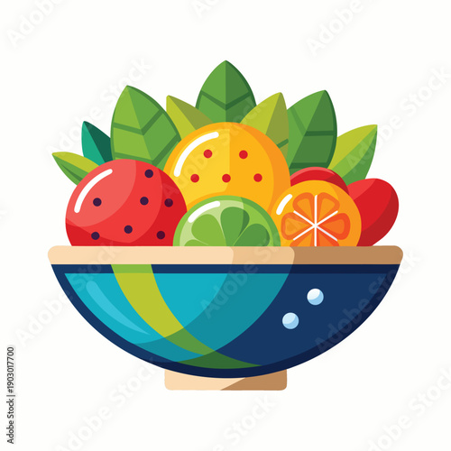 Colorful bowl filled with various fresh fruits and green leaves fruit bowl assorted fruits