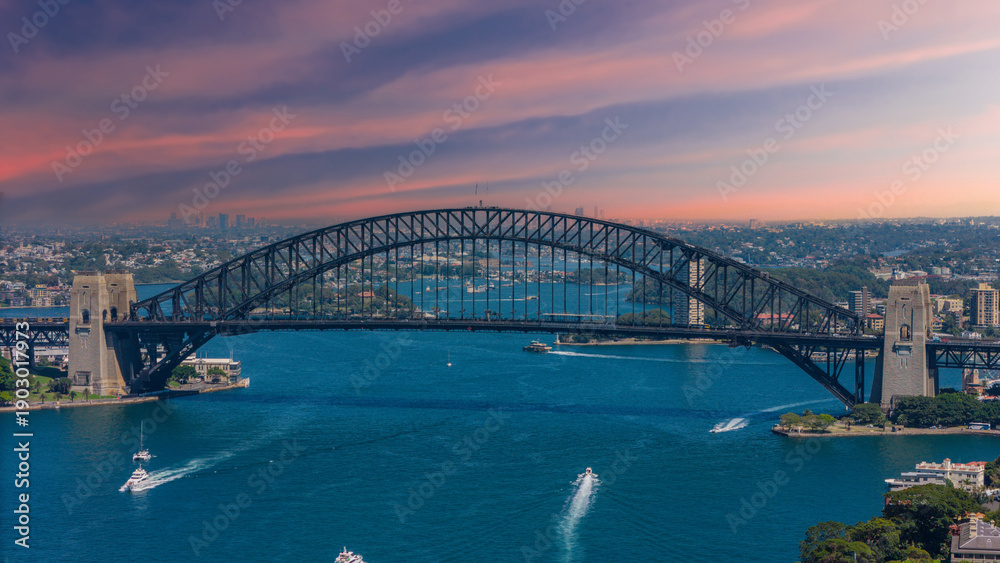 Obraz premium 5 February 2026 Aerial View of Sydney Harbour Circular Quay cruise Liner on a nice Summer day beautiful Sky in Sydney NSW Australia