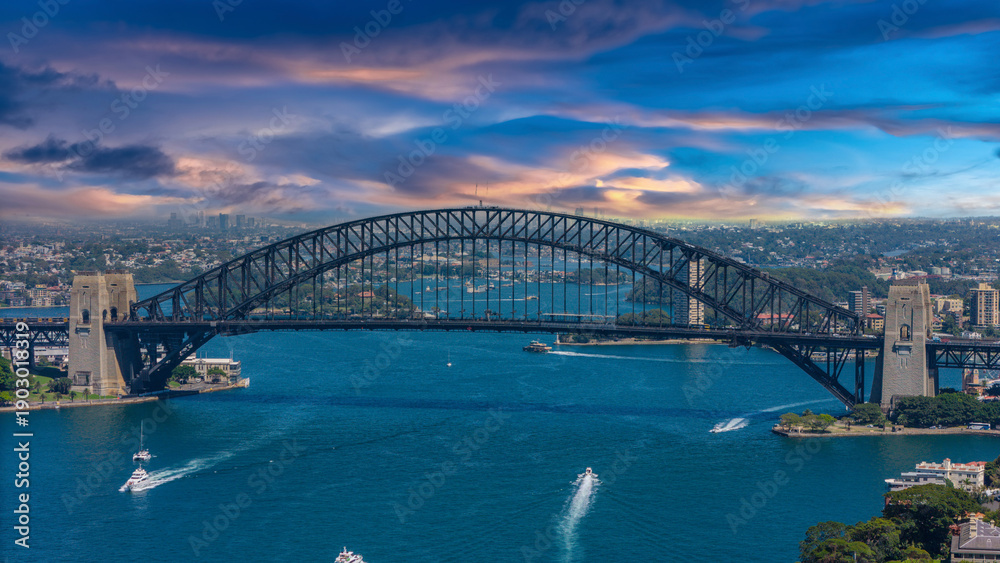 Obraz premium 5 February 2026 Aerial View of Sydney Harbour Circular Quay cruise Liner on a nice Summer day beautiful Sky in Sydney NSW Australia