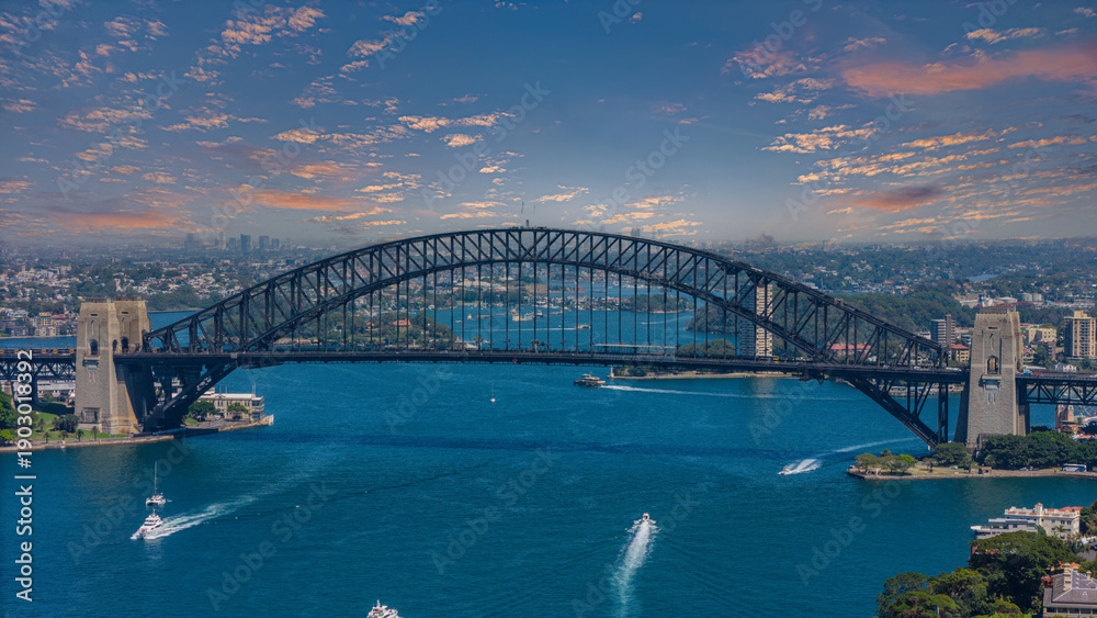 Obraz premium 5 February 2026 Aerial View of Sydney Harbour Circular Quay cruise Liner on a nice Summer day beautiful Sky in Sydney NSW Australia