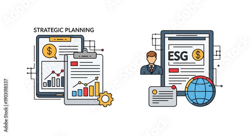 Strategic Planning and ESG Business Concepts with Graphs and Globe
