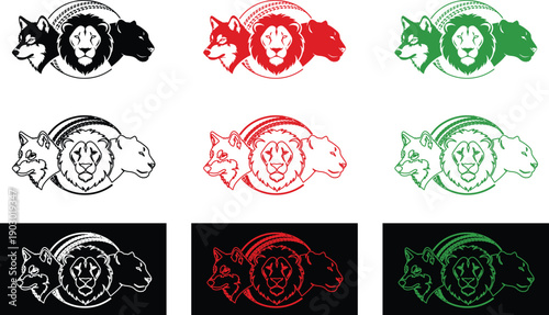 Wolf Lion Panther Trio Sports Mascot Vector Logo Set for Apparel and Branding Graphic Design