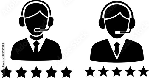 Excellent Customer Service Agent with Five Stars Rating Vector Icon
