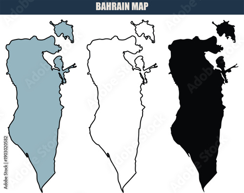 Bahrain  map vector three style on transparent background