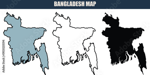 Bangladesh  map vector three style on transparent background