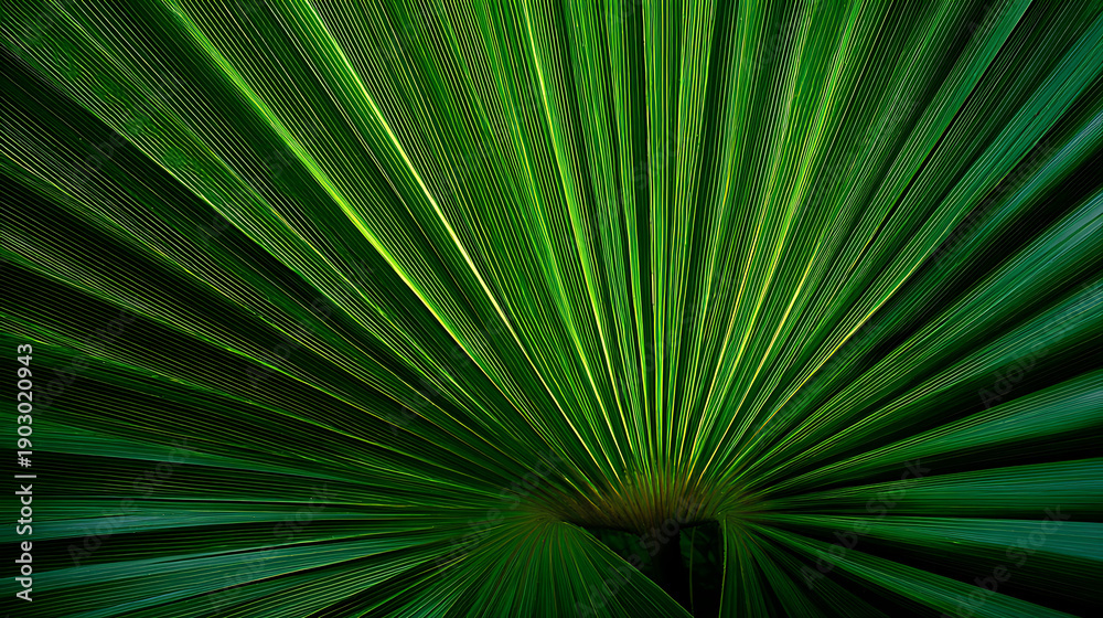Obraz premium Abstract Green Palm Leaf Veins Fan Shape nature
