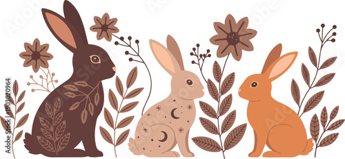 Funny Cartoon Animals Vector Illustration Cute Rabbits and Squirrel