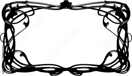 A black and white vector graphic border with intricate floral design elements