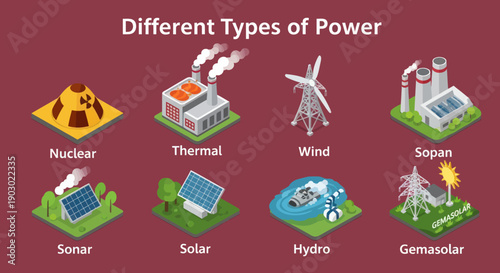 Various Renewable Energy Sources Icons Set.