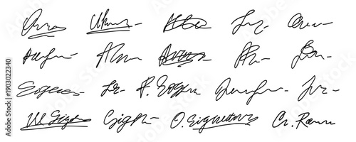 Doodle Fake Signature Autograph Collection. Doodle Random Handwritten Sample Name Sign Signature Kit. Vector Handwriting Line Isolated Graphic Clipart