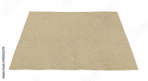 Natural burlap mat isolated on white background, showcasing rustic texture and earthy tones, perfect for crafts or decor with ample copy space
