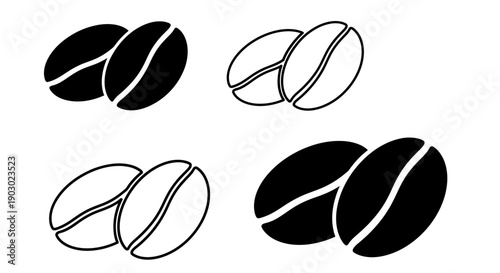 Four stylized icons of coffee beans, two solid black and two outlined in white, arranged in a 2x2 grid.