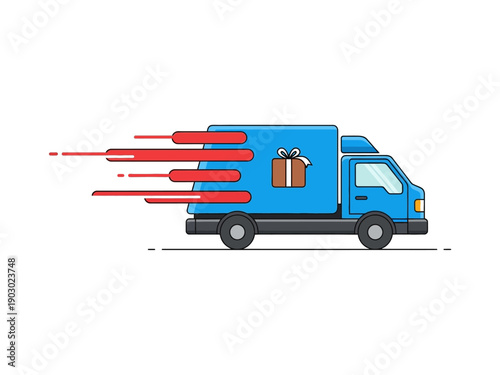 Blue Delivery Truck with Red Parcels.