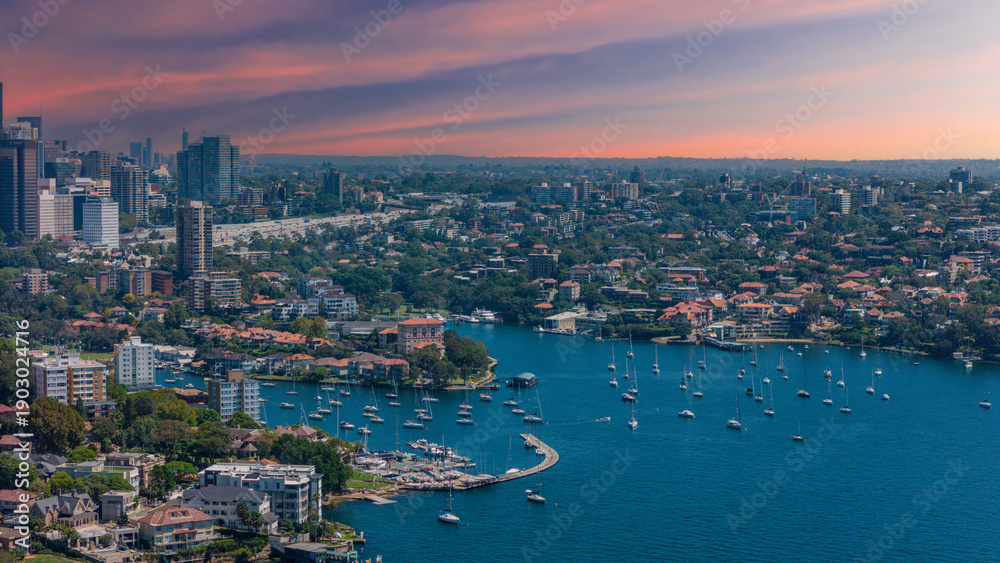 Fototapeta premium 5 February 2026 Aerial View of Sydney Harbour Circular Quay cruise Liner on a nice Summer day beautiful Sky in Sydney NSW Australia