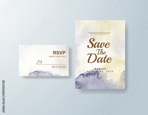 Wedding invitation with abstract splash watercolor