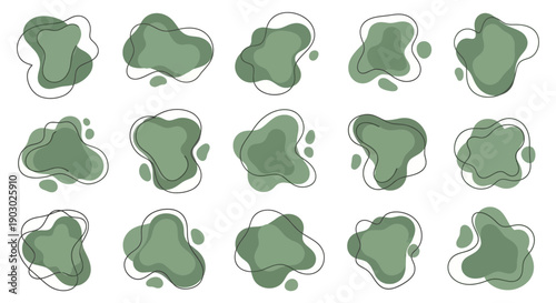A collection of abstract organic shapes with a green translucent fill and a thin black outline.