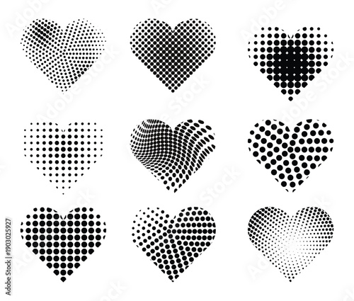 Halftone Heart Vector Set – Dotted Love Symbols, Pop Art Romance Heart Shapes Collection