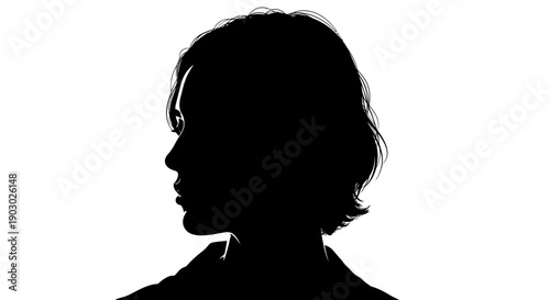 Silhouette of a person's head and shoulders against a white background.