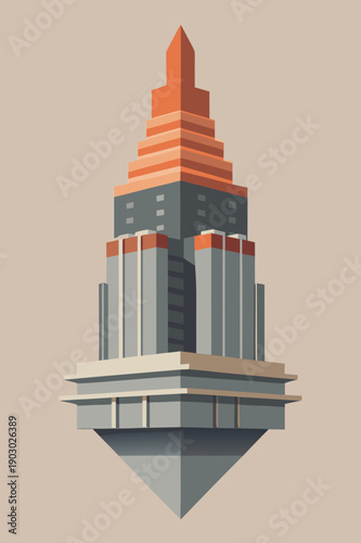 Minimalist vector illustration of a modern architectural skyscraper building against a plain background.
