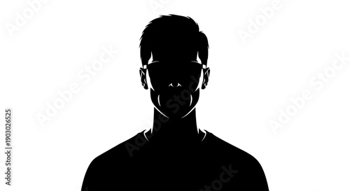 A stark black silhouette of a man's head and shoulders against a bright white background, emphasizing facial features through contrast.