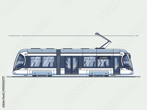 Modern Electric Tram with Overhead Power.