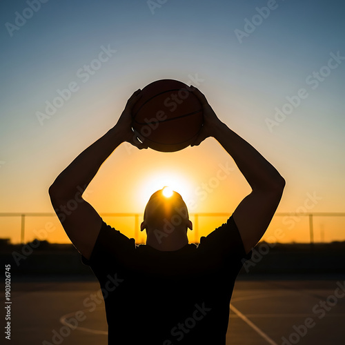 March Madness, Basketball Player Silhouette Sunset Outdoor Sport