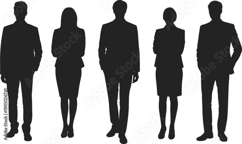 Business people silhouettes isolated on white background, corporate men and women standing figures set, professional office characters collection for design vector illustration