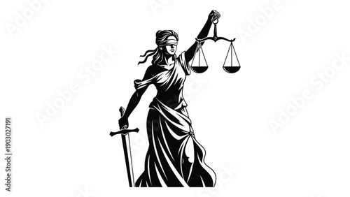 Lady justice holding scales and sword in a classical pose Vector