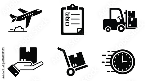 Icons representing various aspects of logistics and supply chain management Vector