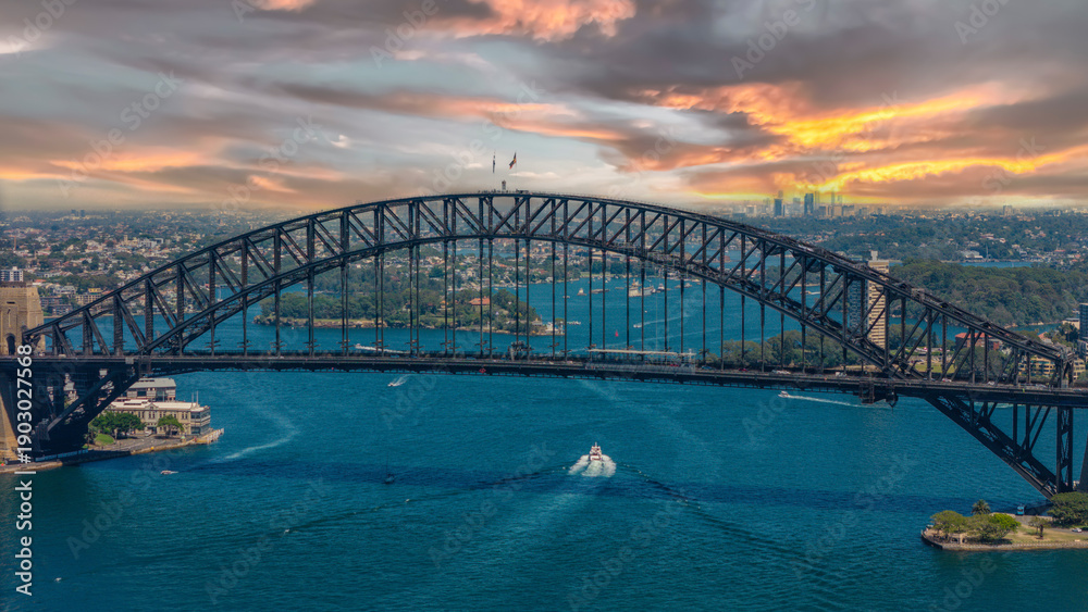 Fototapeta premium 5 February 2026 Aerial View of Sydney Harbour Circular Quay cruise Liner on a nice Summer day beautiful Sky in Sydney NSW Australia