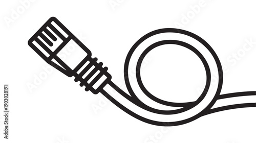 Ethernet Cable in Simple Line Art Style with Black Color on White Background for Technology Illustration