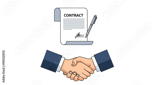 Two business partners shake hands after signing a official contract with a pen to seal a new partnership agreement.
