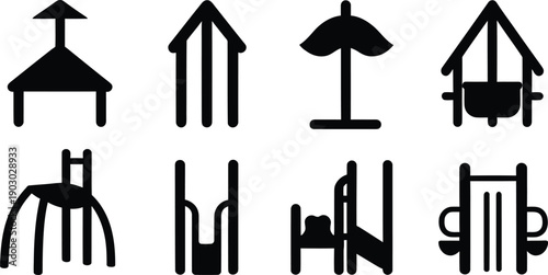 Set of park icon minimal vector art illustration on a white background.
