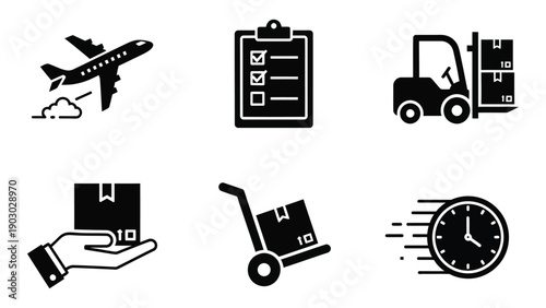 Icons representing logistics, shipping, and supply chain management processes Vector