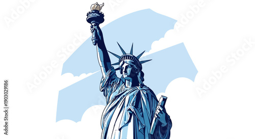 An artistic illustration of the Statue of Liberty, a neoclassical sculpture on Liberty Island in New York Harbor.