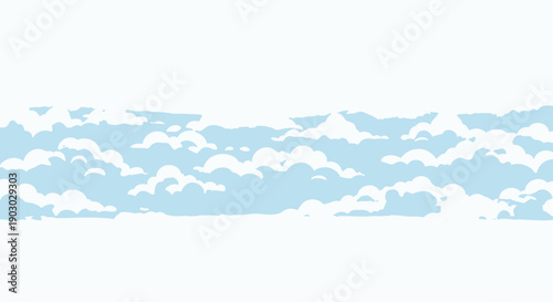 A horizontal band of fluffy white clouds against a bright blue sky.