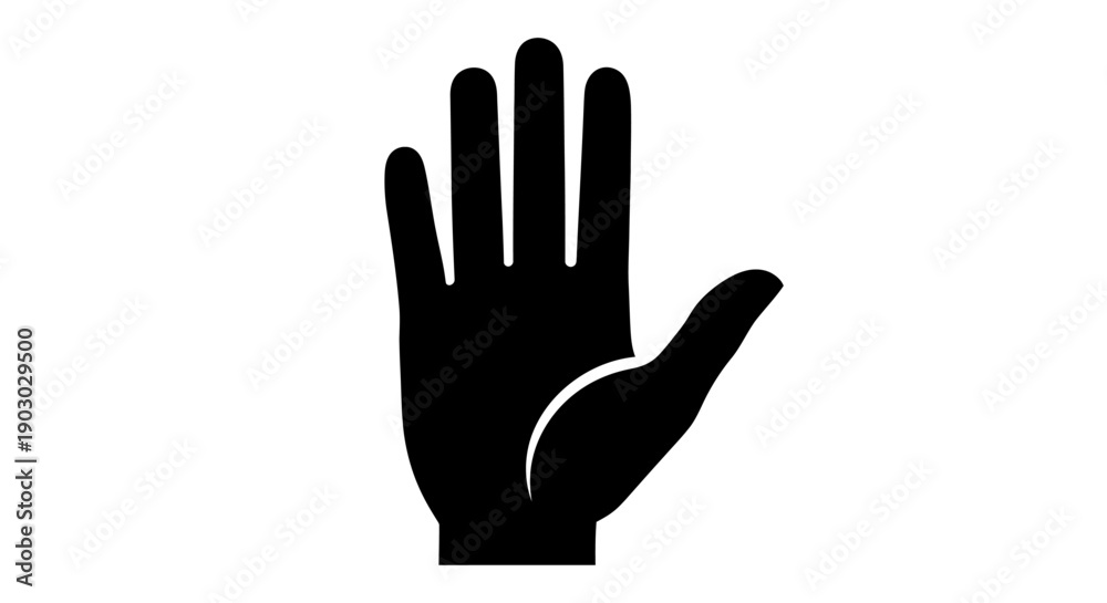 Obraz premium A black silhouette of an open hand with fingers spread wide against a white background.