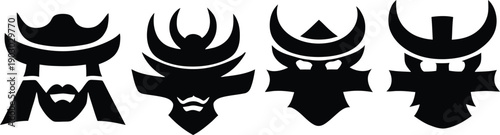 Set of samurai icon minimal vector art illustration on a white background.
