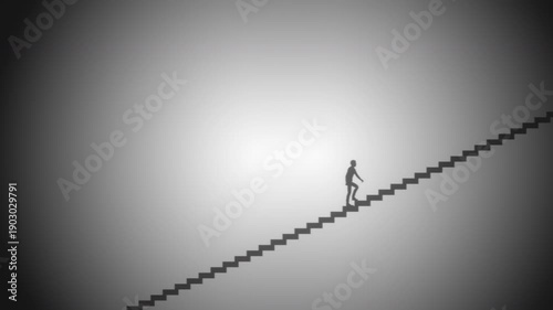 Man Silhouette Walking Climbing Up Stair Loop