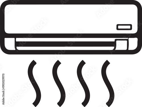 Modern air conditioning unit mounted on a wall with cool air waves Vector