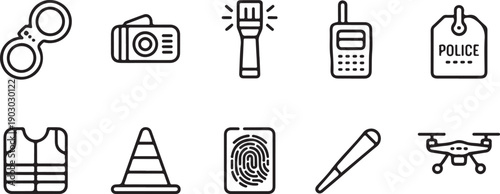 Police Equipment & Tools Line Icons