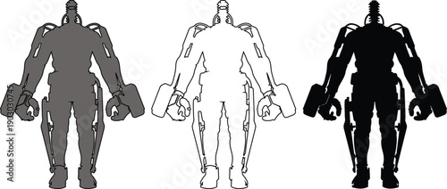 Robot Silhouette Standing Isolated