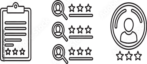 Collection of User Review, Rating, and Feedback Outline Vector Icons for Customer Experience and Satisfaction
